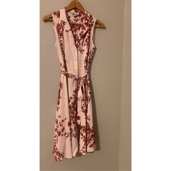 Nanette Lepore 4 Sleeveless Button Down A-Line Dress Cream Rust Floral Midi - Picture 5 of 11